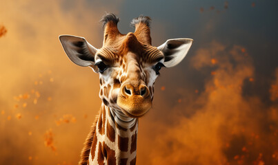 Abstract, colorful portrait of a giraffe on a colored background. - obrazy, fototapety, plakaty