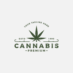 Premium quality cannabis organic plant logo retro vintage template design.