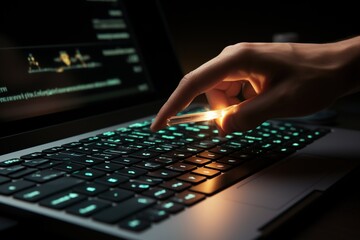 Glowing USB stick being inserted into a laptop USB port