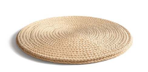 round floor carpet isolated on white transparent background, close up, png