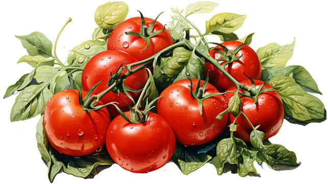 cherry tomatoes isolated against transparent background in watercolor painting style