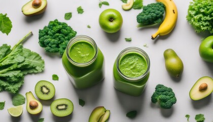 Fresh green smoothie with organic ingredients