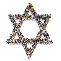 People that support Israel . Large group of people in the shape of the Star of David . 3d rendering on an isolated white background.