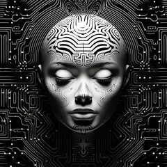 a woman with a circuit board pattern on her face