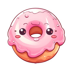 Pink donut kawaii style cute character isolated 