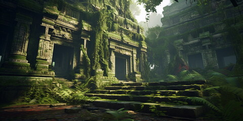 ancient temple of peru in the jungle - obrazy, fototapety, plakaty