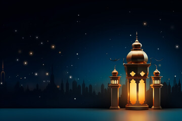 Islamic greetings ramadan kareem card design with beautiful lanterns - obrazy, fototapety, plakaty