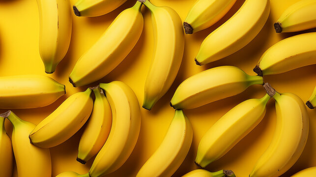 Clusters of fresh bananas on yellow background . Banana Texture Background. 
