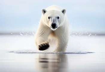 Foto op Canvas Polar bear on drift ice edge with snow and water in Norway sea. White animal in the nature habitat. Large male polar bear in the arctic with melting climate change. Generative ai © Mickael