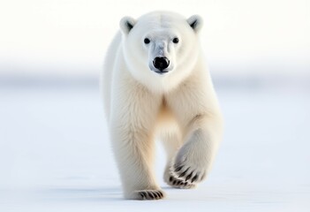 Fototapeta premium Polar bear on drift ice edge with snow and water in Norway sea. White animal in the nature habitat. Large male polar bear in the arctic with melting climate change. Generative ai