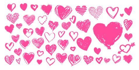 Fotobehang Grunge Pink vector hand drawn hearts doodles collection © Sonya illustration