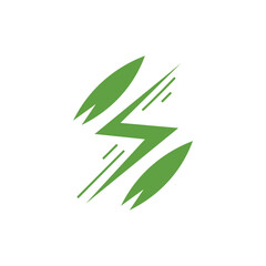 Green leaves with energy symbol and arrows on white background