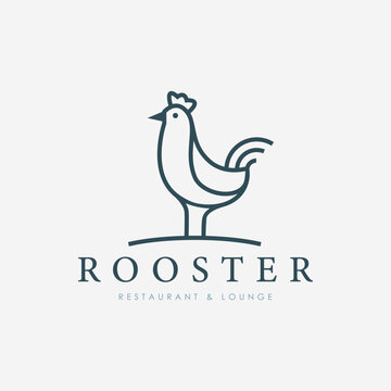 rooster line art logo vector illustration template design, restaurant and lounge icon