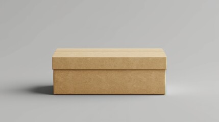 Maqueta de caja de cartón en fondo gris neutro. Generado por IA. - obrazy, fototapety, plakaty