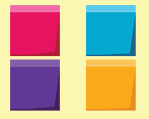 Set of color Sticky notes.  Different Colored paper stickers set on white background. Set of  Colored paper sticker.