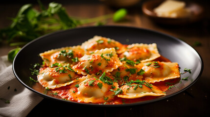 italian ravioli with fresh tomato sauce and herbs 