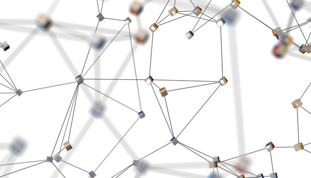 Fototapeta Multi color connected lines and dots network 3d illustration