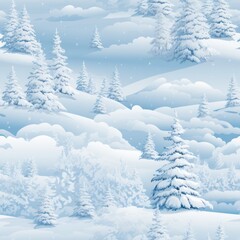 Fototapeta na wymiar Enchanting winter panorama with glistening snow covered fir branches and delicate snowfall
