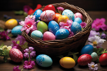 Fototapeta premium Easter concept, eggs and Easter cake