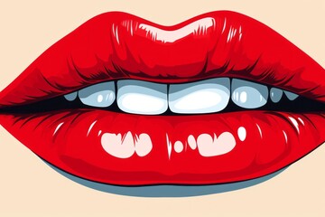 Woman's lips close-up with red lipstick, pop art 60s, illustration