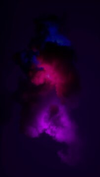 3d vertical video. Flashing neon light changes inside the tremendous stormy cumulus cloud. Mystical night sky