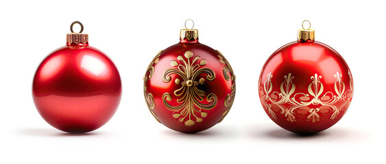 Beautiful red Christmas balls isolated on white background