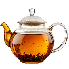 Freshly brewed green tea in a teapot isolated on white background, vintage, png
