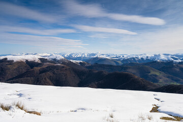 View over the Pyrenees with snow, winter time. Basque Country of Spain. - 710901518
