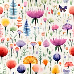 Beautiful spring blossoms seamless pattern   hand painted watercolor background vector illustration