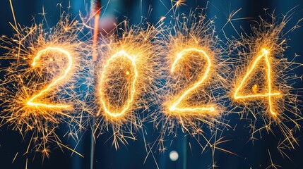 Numbers 2024 in the style of sparklers