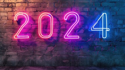 Numbers 2024 in neon style