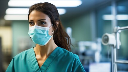 Portrait of a Confident Female Doctor or Nurse Wearing a Surgical Mask
