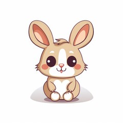 Obraz premium A cartoon-style bunny rabbit with a white belly, brown fur, and pink cheeks. It has long ears and is sitting down.