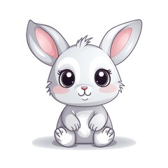 A white cartoon bunny with pink cheeks and big eyes.