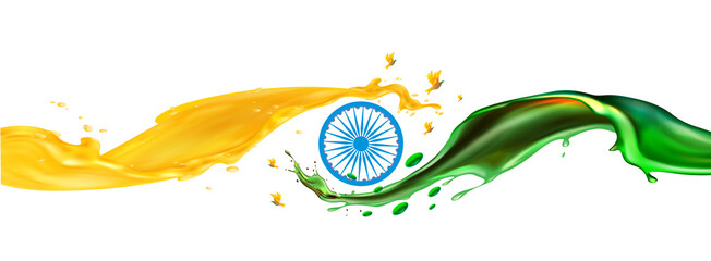 Tricolor flag design for India Republic day with Liquid, juci. Paint splash.
