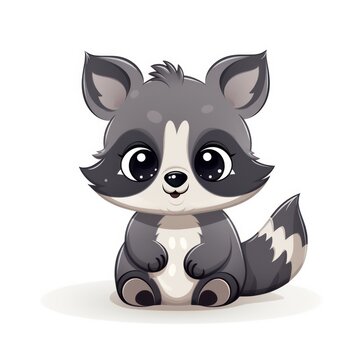 A cartoon raccoon with big eyes and a fluffy tail.