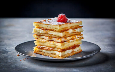Capture the essence of Mille Feuille in a mouthwatering food photography shot