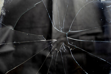 Cracks on the window, broken glass texture.