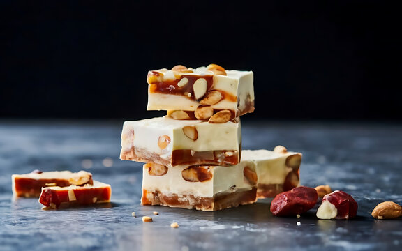 Capture the essence of Nougat in a mouthwatering food photography shot