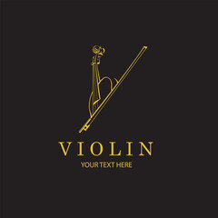 gold violin icon isolated on black background
