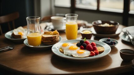 breakfast with fruits and juice