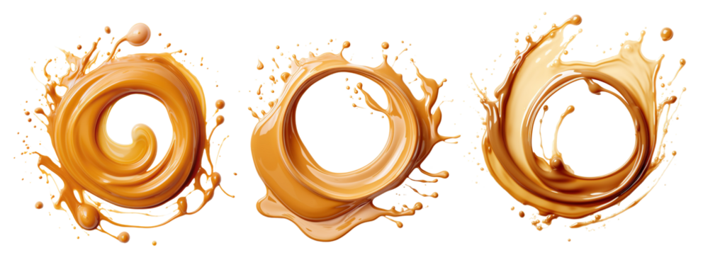 Set of delicious caramel splashes, cut out
