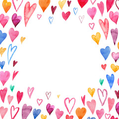 Watercolor background for Valentine's day card. Watercolor hearts drawn by a brush. Simple, minimalistic, holiday cards.