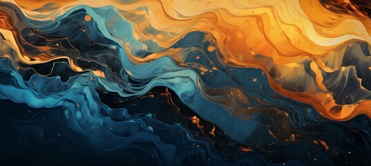 Blue and orange abstract painting - obrazy, fototapety, plakaty