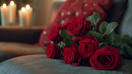Obraz premium Luxurious Comfort with a Bouquet of Red Roses