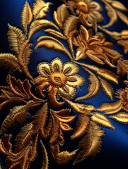 beautiful gold ornament on blue fabric