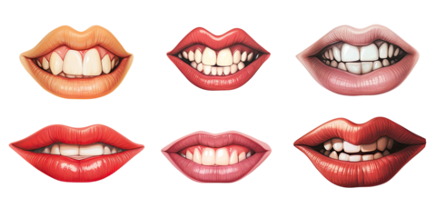Collection of different mouths, illustration, isolated or white background