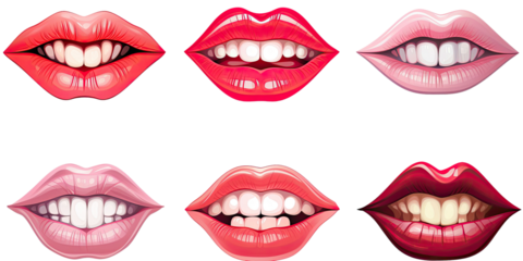Collection of different mouths, illustration, isolated or white background