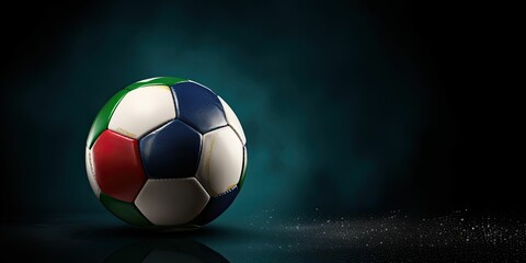 Soccer ball in the colors of the Italian flag against a dark background, Italy, European Football Championship, space for text