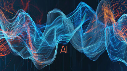 visual interpretation of sound waves and the letters "AI". Generative AI